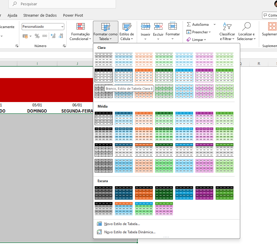 Figura 13 - Escolhendo o Estilo de Tabela.