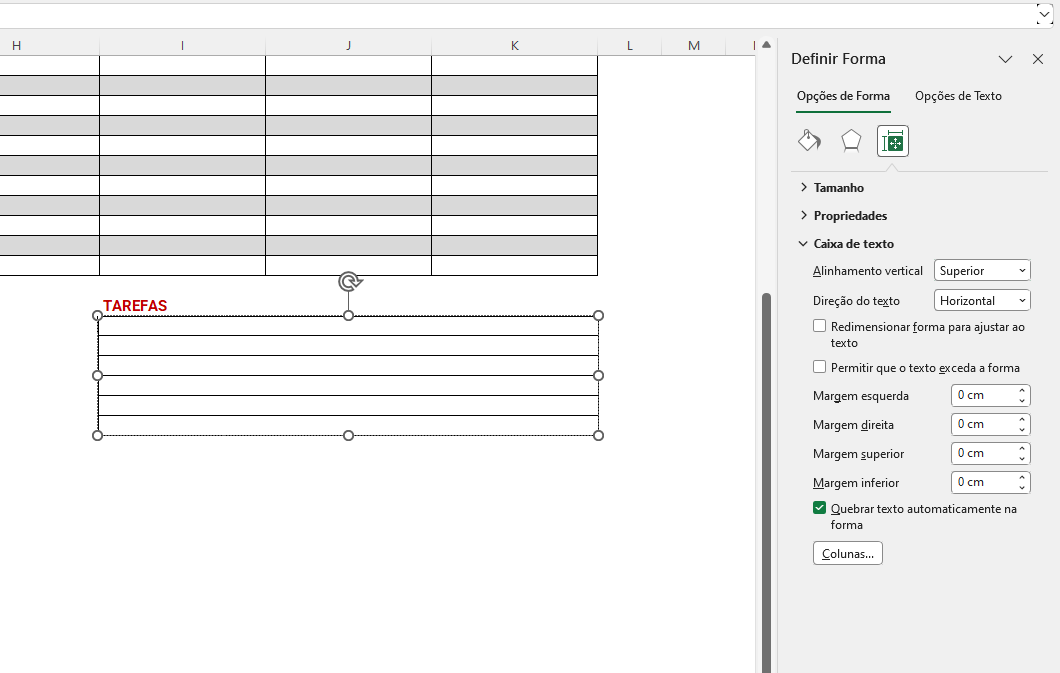 Figura 23 - Propriedade das margens da caixa de texto.