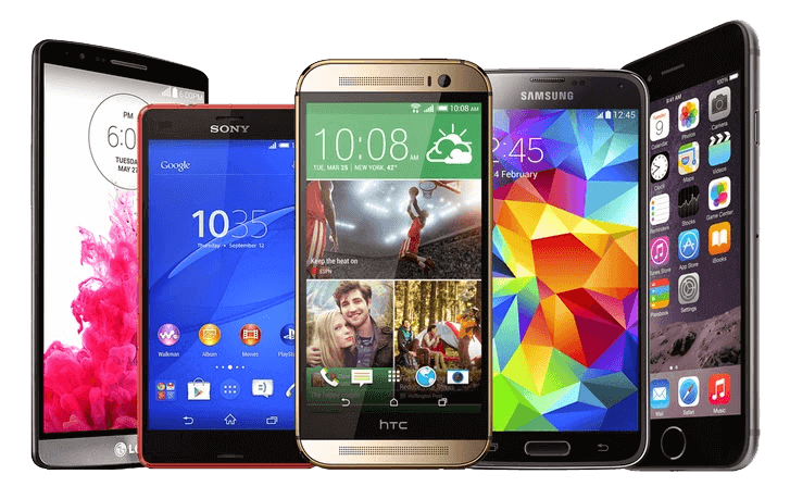 Vários celulares de diversos tamnhaos e modelos