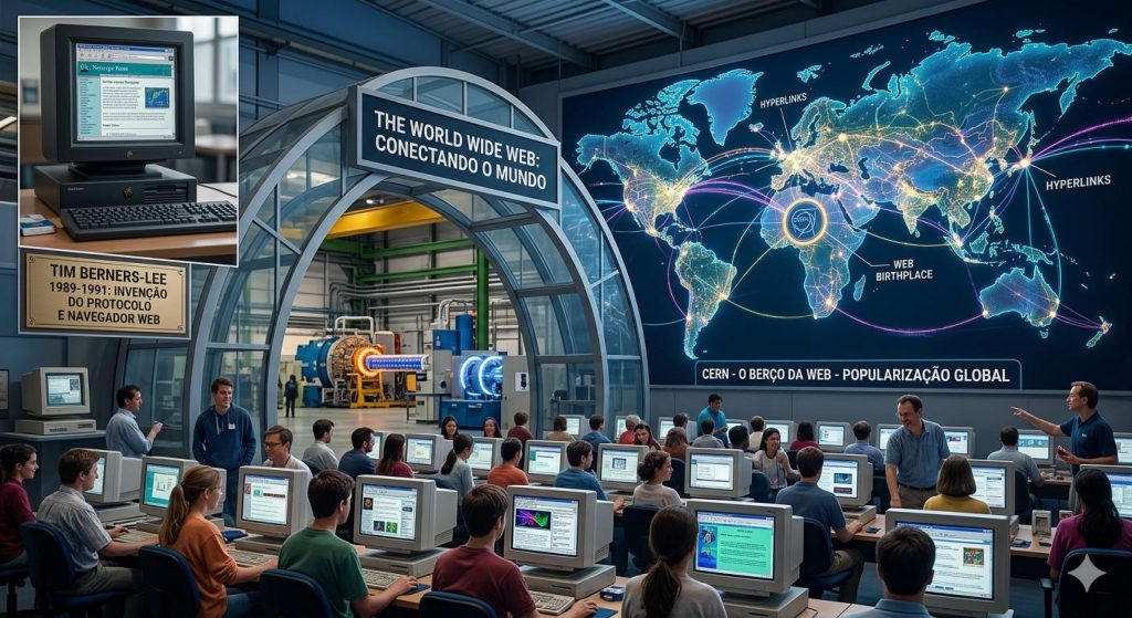 Durante os anos 1980, a Internet expandiu-se rapidamente no ambiente acadêmico e científico. Surgiram redes universitárias internacionais, centros de pesquisa conectados globalmente e novos serviços digitais. Entretanto, o acesso ainda era bastante restrito e técnico. A popularização mundial só aconteceria na década de 1990, com o surgimento da World Wide Web criada por Tim Berners-Lee no CERN. A Web introduziu páginas interligadas por hiperlinks, navegadores gráficos e maior facilidade de uso, tornando a Internet acessível ao público em geral.
